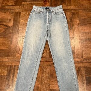 BDG Light Wash Slim Straight Jeans Hi Waist Frayed Hem Size Womens 27 Button Fly